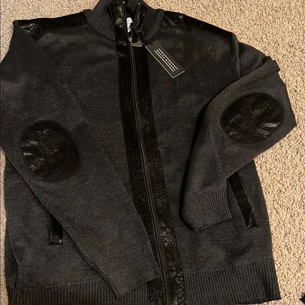 Black Sweater with Leather Accents